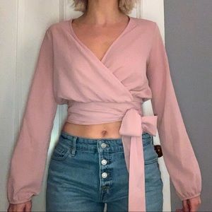 Rusty Rose wrap-tie long sleeve top